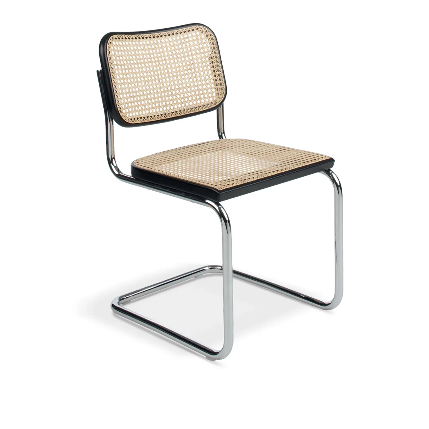 Knoll - Cesca Chair, Satin Black Stained - Matstolar - Marcel Breuer - Beige,Svart - Metall/Trä