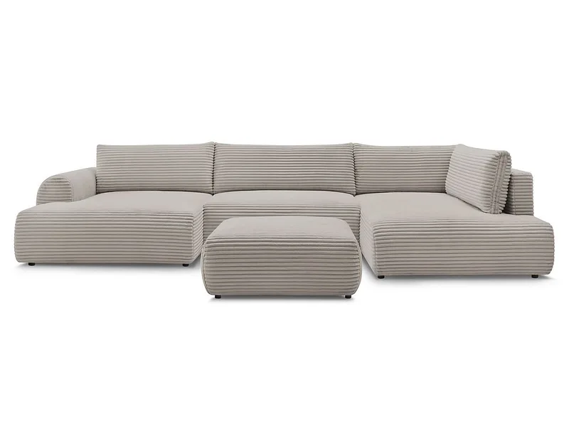 Panorama-Ecksofa mit Hocker BOBOCHIC LUCIEN Cord-Stoff taupe