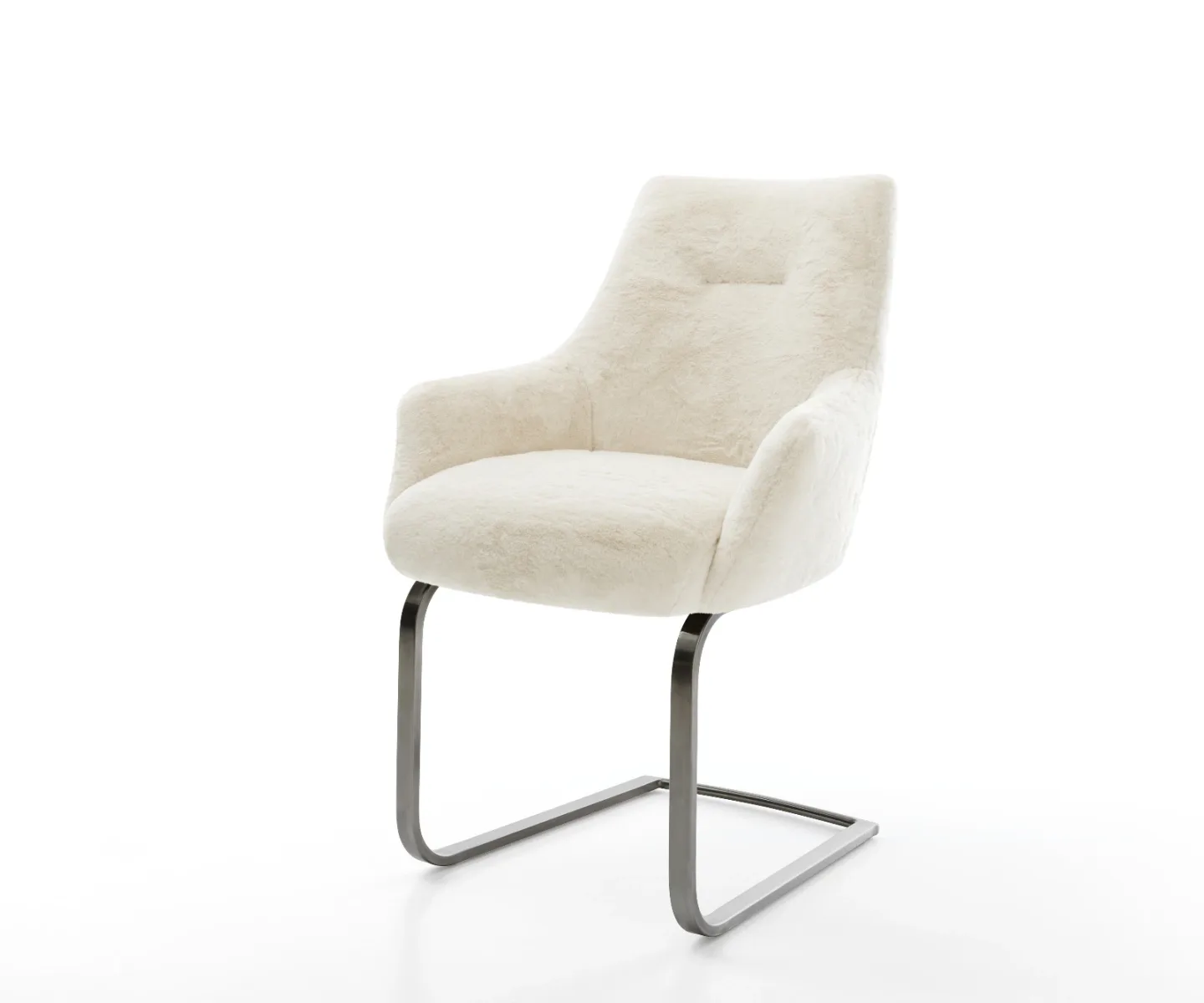 Freischwinger Alja-Flex mit Armlehnen Plüsch Creme-Weiß Freischwinger flach Graphit Taschenfederkern