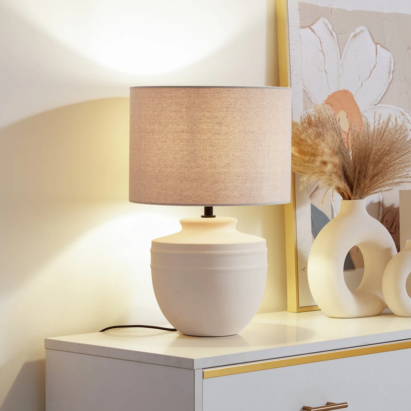 Thalassia Tischleuchte Ø30 Beige - Lindby - Esszimmer - Modern - Keramik - Einflammig