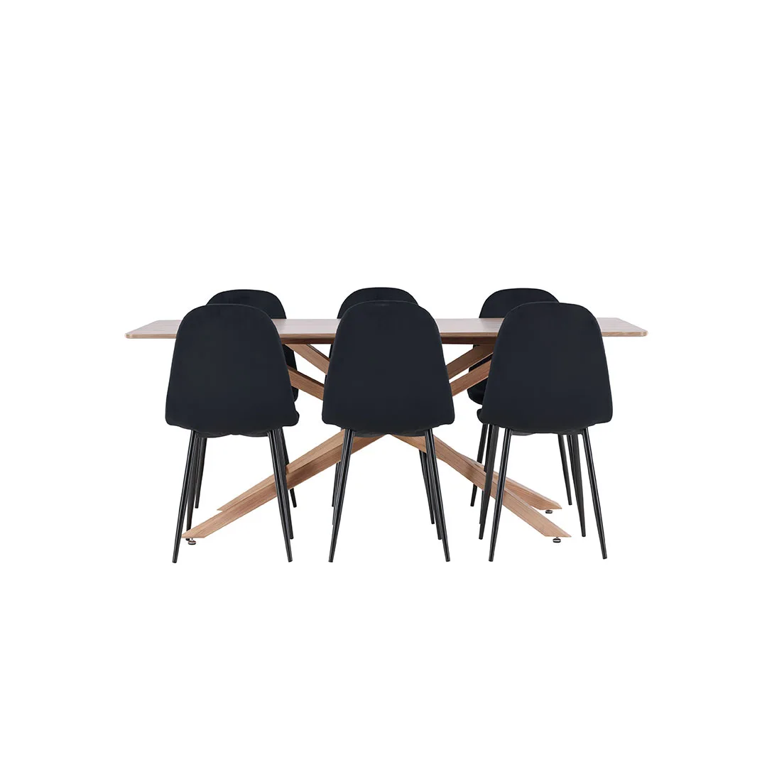Piazza Essgruppe Tisch 90x180cm und 6 Velours Stühle mocca.
