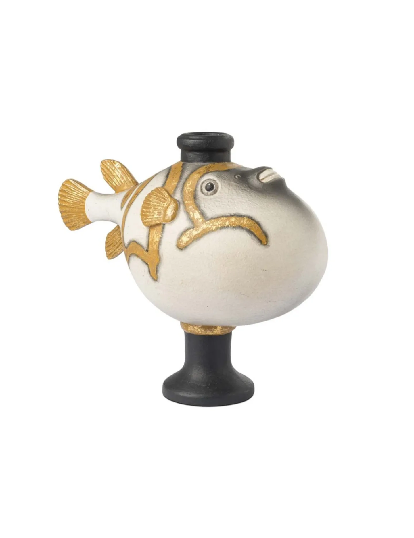Abhika Kerzenständer Kugelfisch Weiss Gold H: 20 cm | Schubiger Möbel