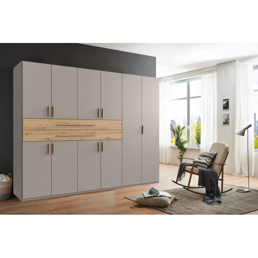Kleiderschrank Stride Saharagrau, Abs. Artisan-Eiche-Nachbildung - Griffe Artisan-Eiche-NB Mischholz B 270 cm