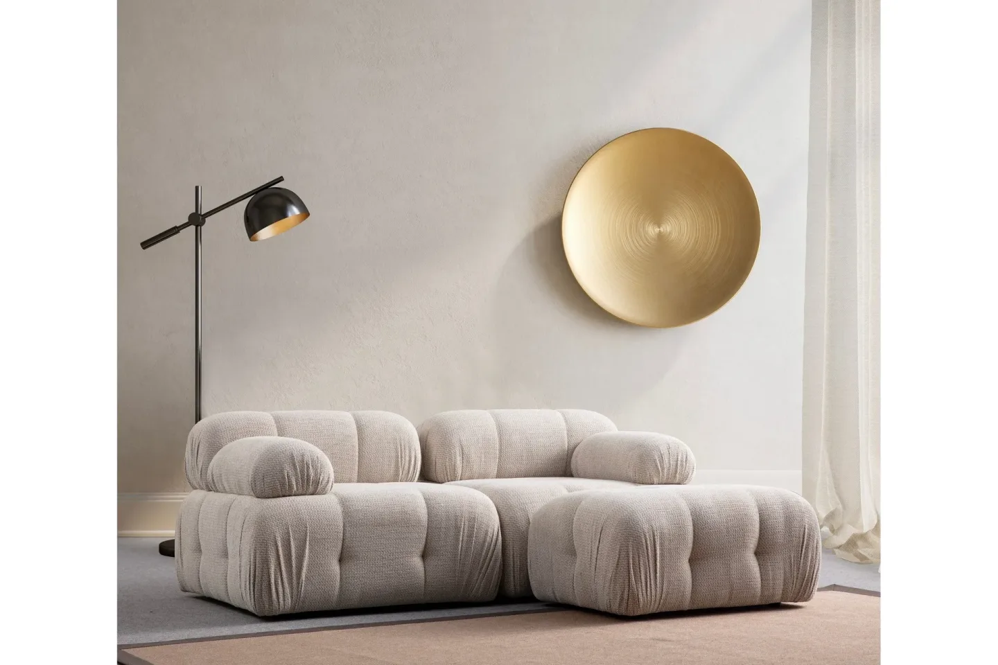 Belgin Bubblig Divansoffa 2-sits med fasta armstöd - Cream