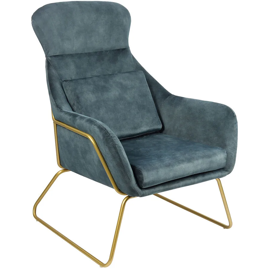 Sessel Amelia Blau, Gold Samt, Metall B 73 T 80 H 102 cm