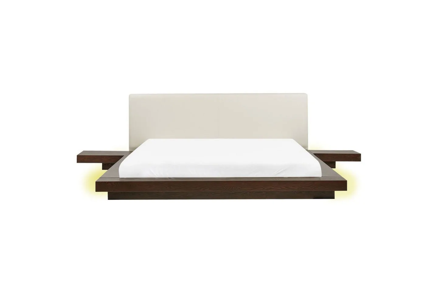 Dubbelsäng Zen med LED-belysning Mörk Trä-Vit, 180x200 cm, Konstläder - Mörk Trä-Vit, 180x200 cm, Konstläder