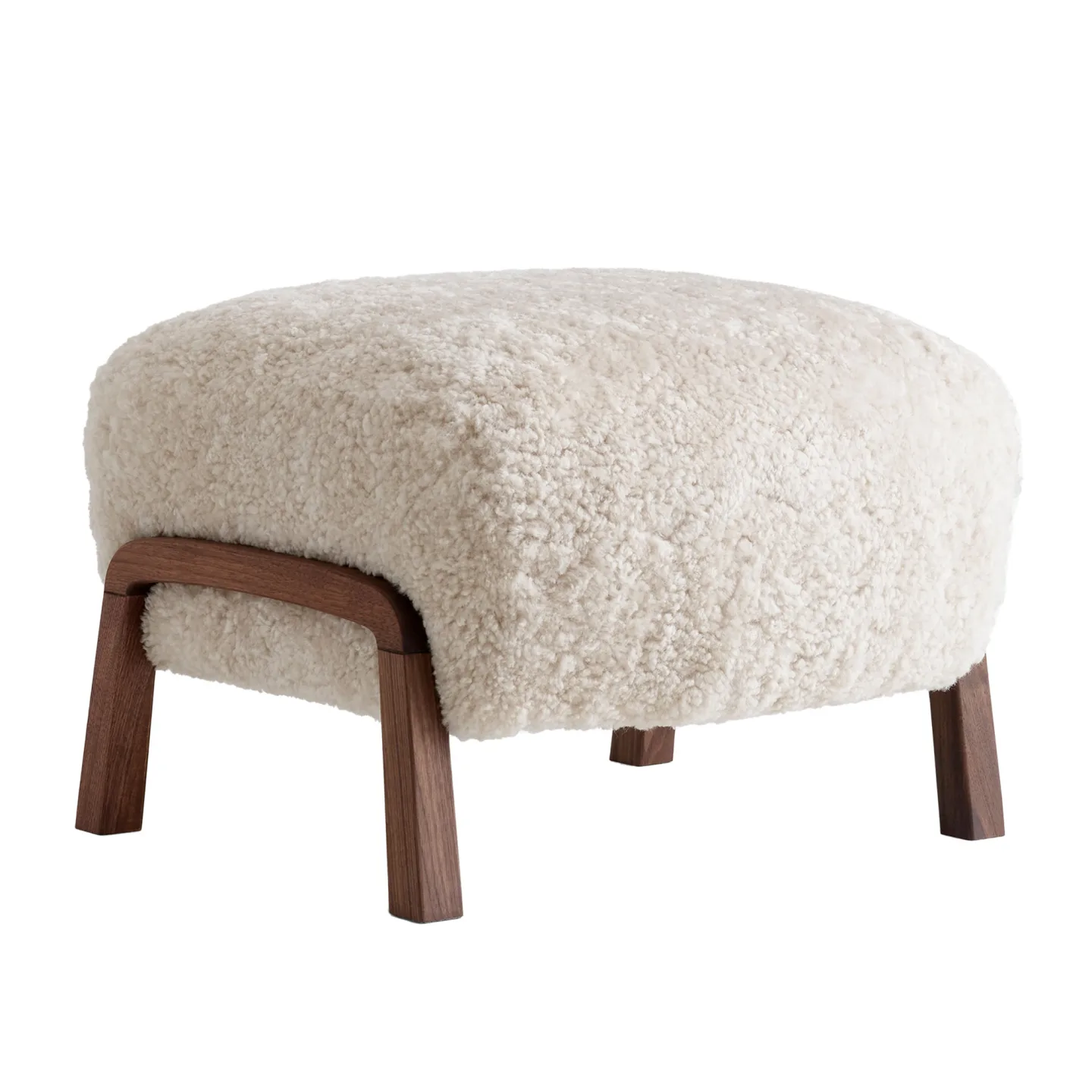 &Tradition - Wulff Pouf ATD3, Walnut Fabric Cat. Sheep MTO 17 mm Moonlight - Fotpallar - Vit - Trä/Textilmaterial/Syntetiskt/Skum