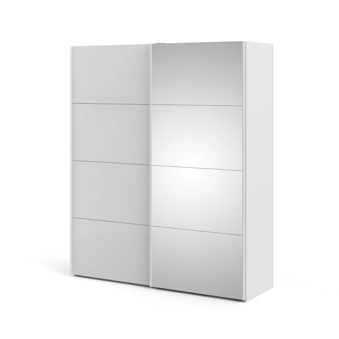 Veto Schiebetürenschrank B183 cm 1 Tür und 1 Spiegeltür weiß und weiß hochglanz.