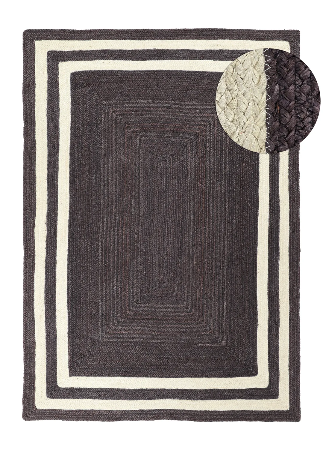 Juteteppe - Jessore (mørk taupe/hvitt) (Størrelse: 160 x 230 cm)