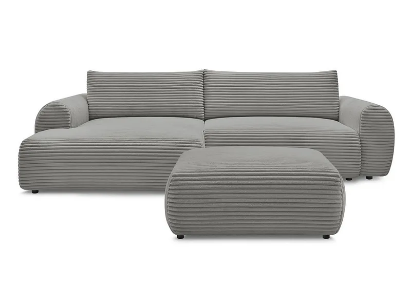 Ecksofa mit Hocker BOBOCHIC LUCIEN Cord-Stoff dunkelgrau