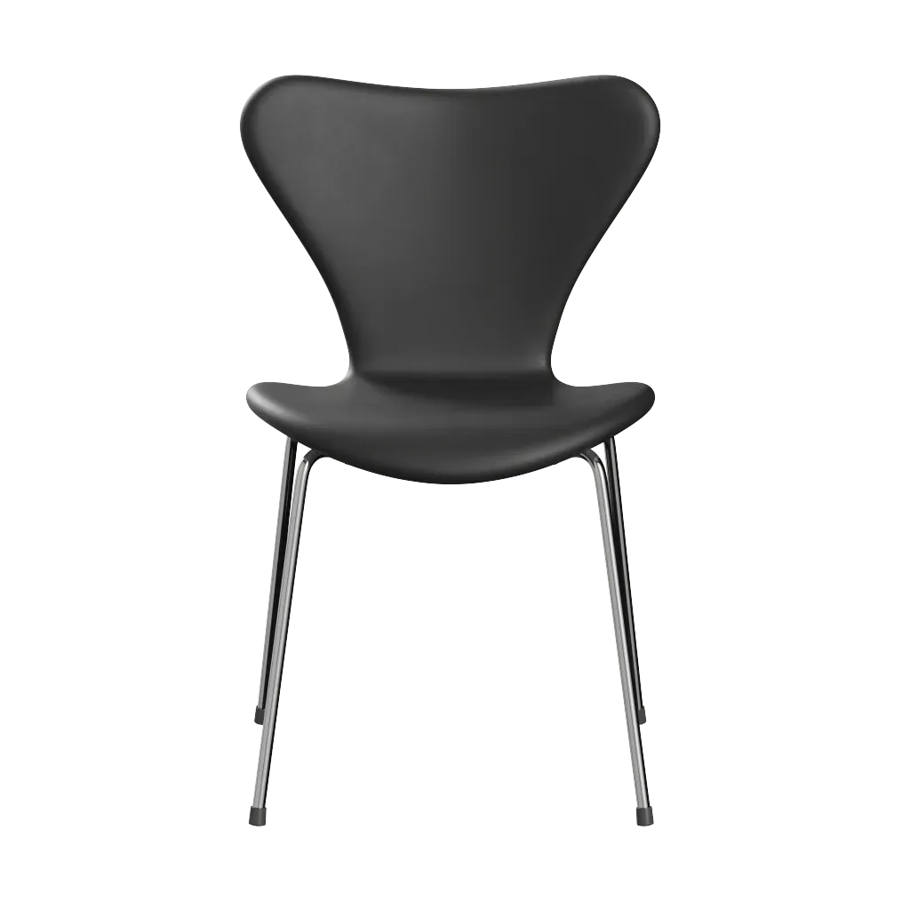 Fritz Hansen Sjuan 3107 helklädd stol Essential black läder-kromat stativ