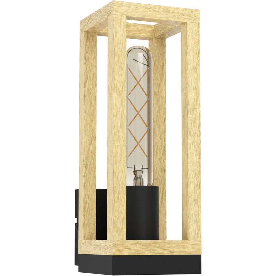 Eglo Wandlampe Nafferton Braun/Schwarz Stahl/Holz 28 cm - Material: Holz/Stahl