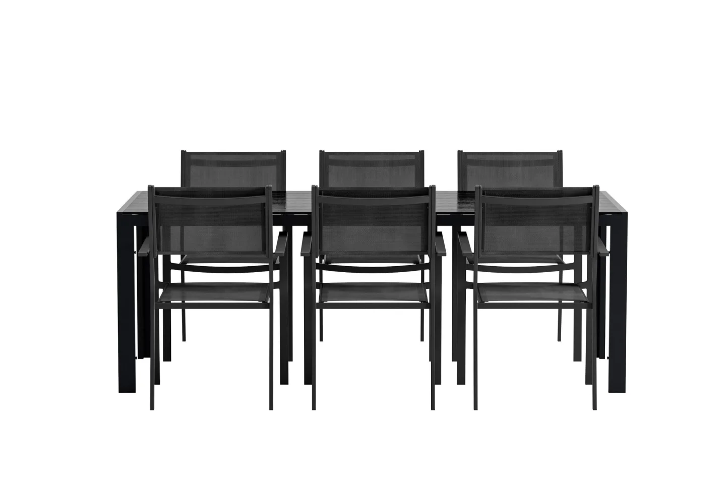 Break Gartenset Tisch 90x200 cm schwarz 6 Stühle schwarz.
