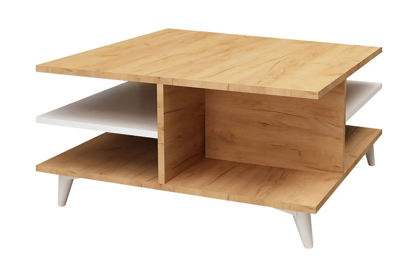 Mod Design Soffbord 80 cm med Förvaring Hyllor - Trä/Vit