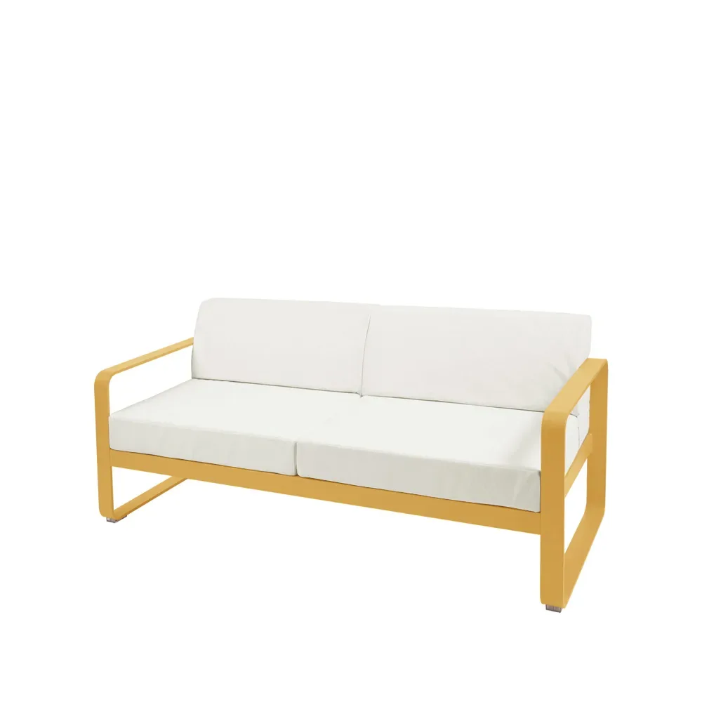 Fermob Bellevie 2-sits soffa Honey (gul), off-white dyna