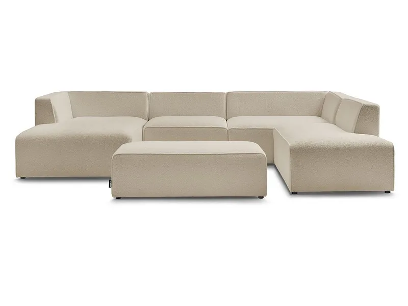 Panorama-Ecksofa mit Hocker BOBOCHIC MEGEVE Boucle-Stoff beige