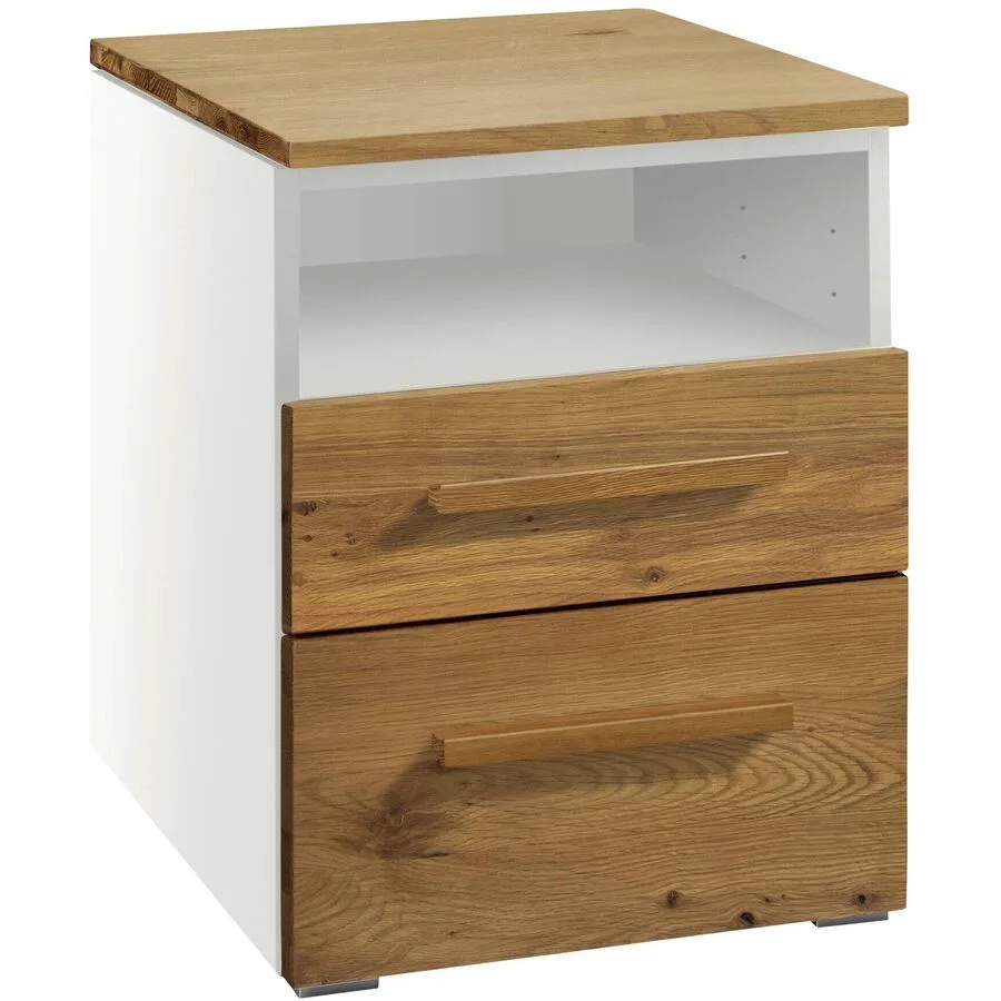 Hasena Nachttisch Reinhold Wildeiche, Weiss Holz, MDF Massivholz B 45 H 55 cm