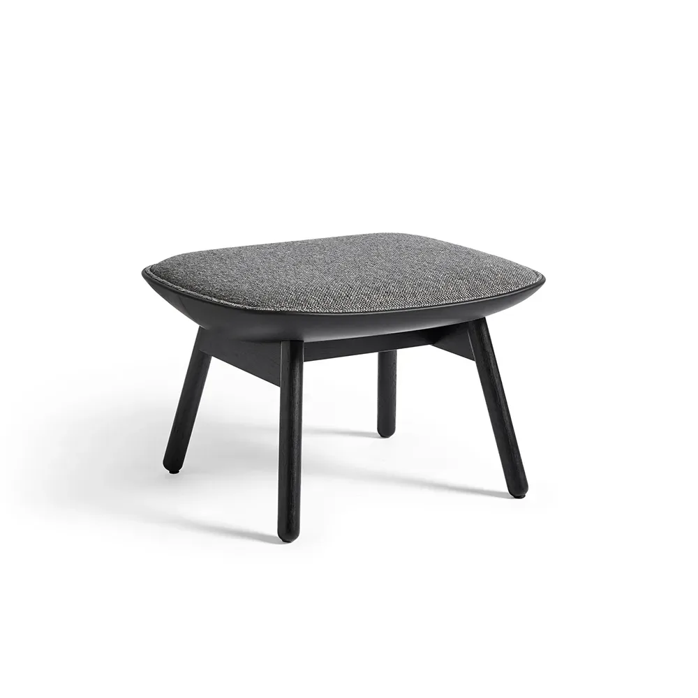 HAY Uchiwa Fußhocker Grey-schwarz Eiche-Rückseite schwarzes Leder