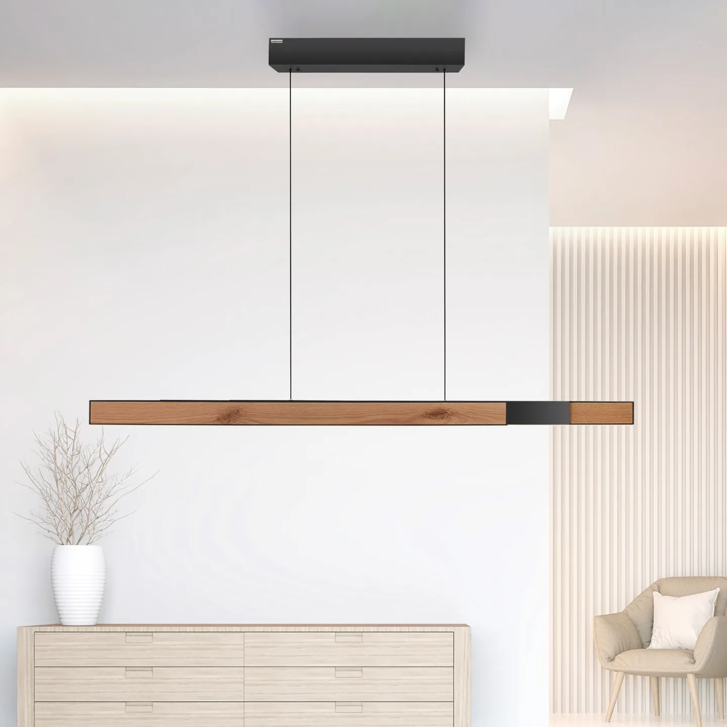 Moto-Rise LED-Hängeleuchte, oak/black pearl, Alu, CCT - PURE PURE Moto-Rise - Wohnzimmer - Modern - Metall - Mehrflammig