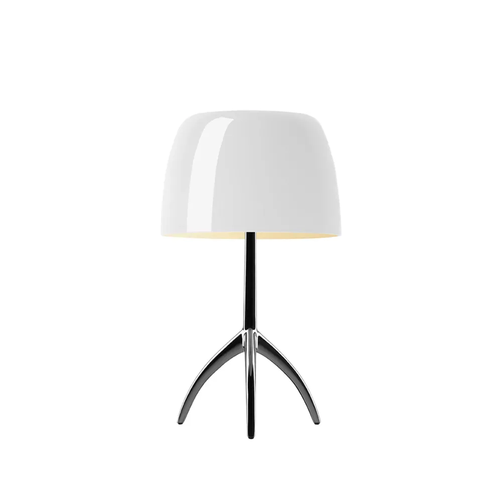 Foscarini Lumiere Piccola dimmbare Tischleuchte Weiße Schirm, schwarzverchromter Fuß