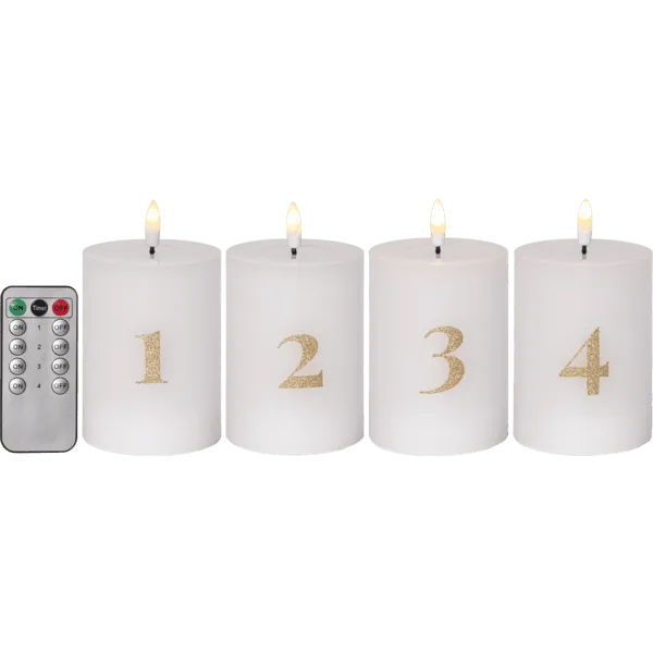 Star Trading - LED Blockljus Flamme Advent - Batteriljus - Vit