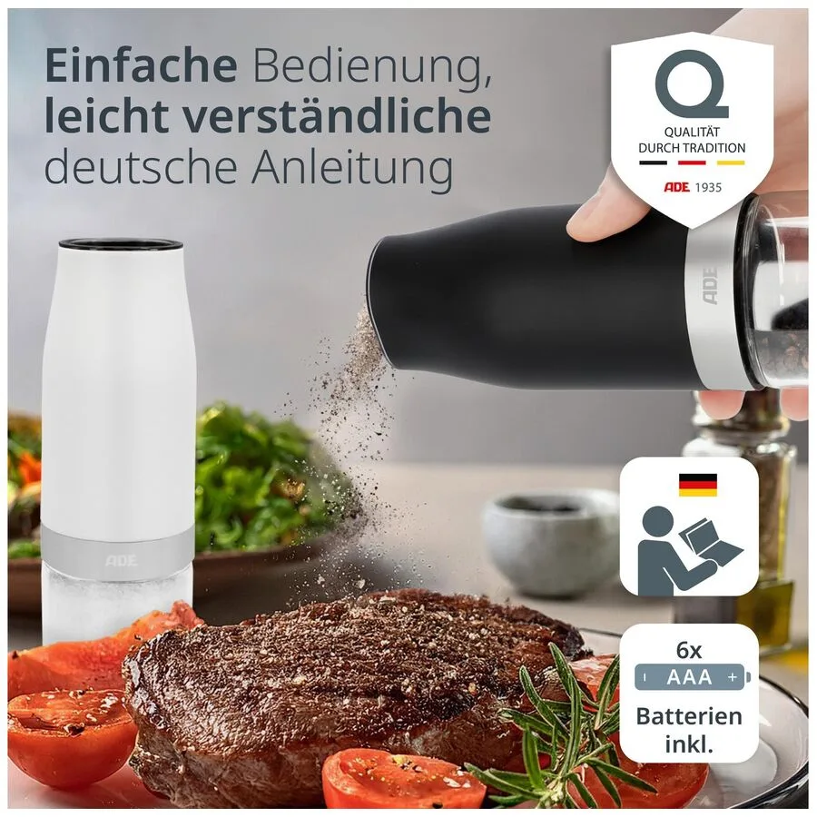 Gewürzmühle ADE Schwarz, Weiss Edelstahl/ABS/Keramik/Glas H 18.3 cm Set