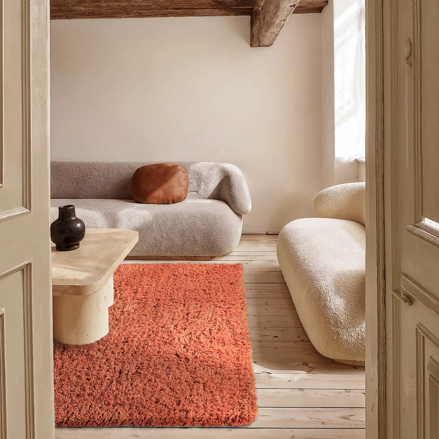 Ryetepper - Combarro Solid Cotton Shaggy (lys oransje) (Størrelse: 240 x 340 cm)
