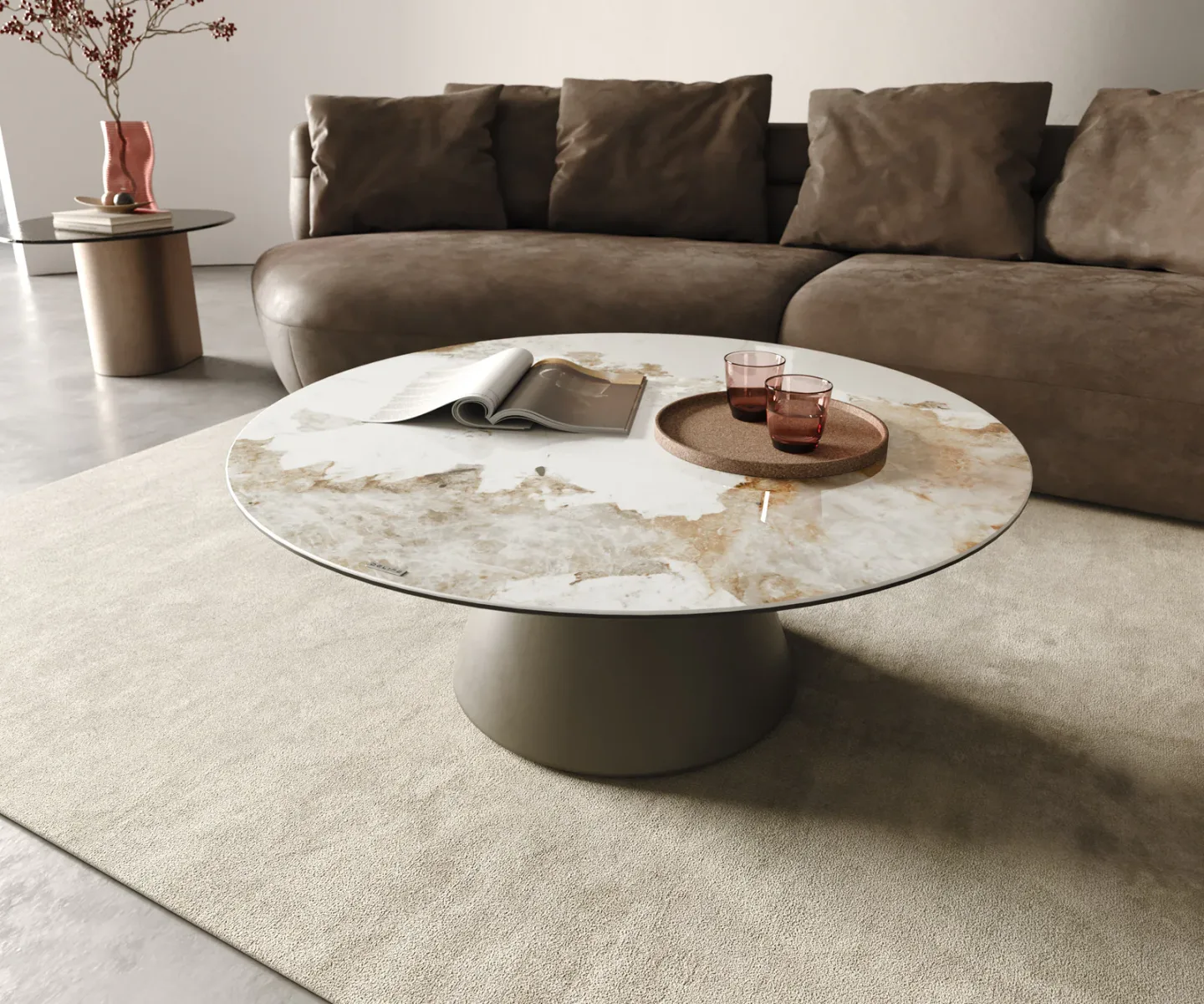 Couchtisch Edge Rund 100x100 cm Keramik Minas Melange Borna Effektfinish Titan