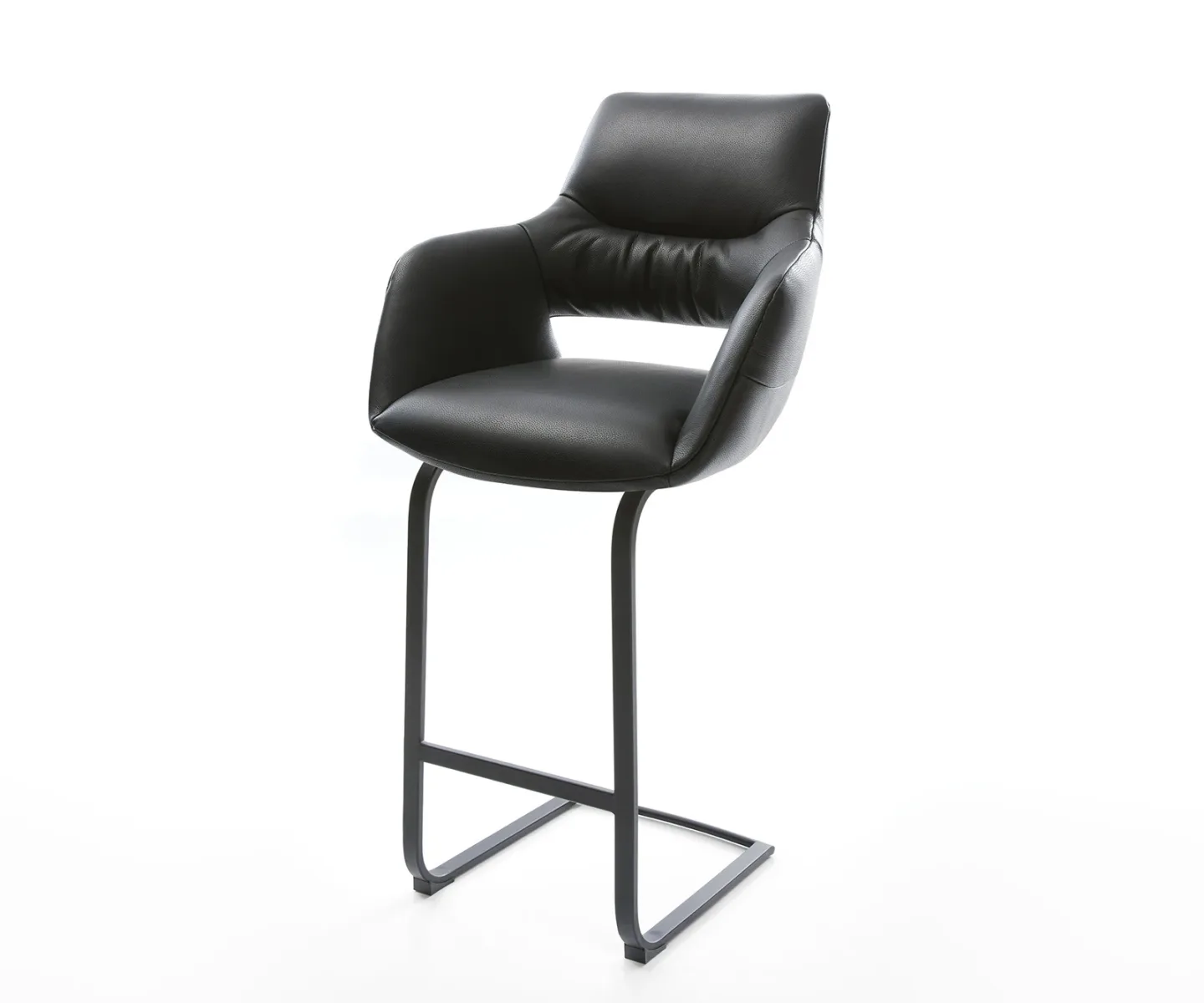 Barstuhl Yago-Flex Echt-Leder Schwarz Freischwinger flach Metall Schwarz Taschenfederkern
