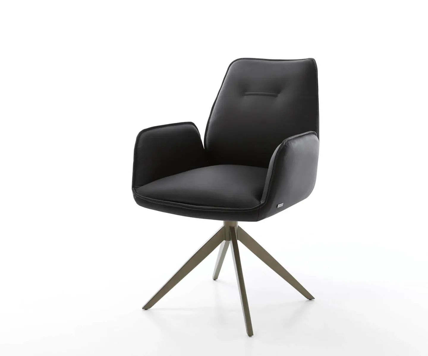 Drehstuhl Zoa-Flex Echt-Leder Schwarz Kreuzgestell breit Effektfinish Titan 360° drehbar Taschenfederkern