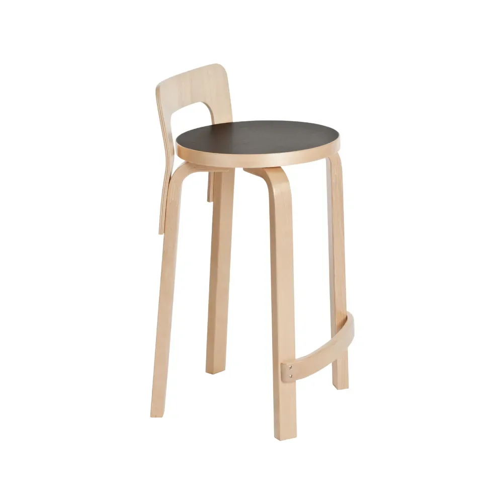 Artek K65 barstol Svart linoleum-Björk