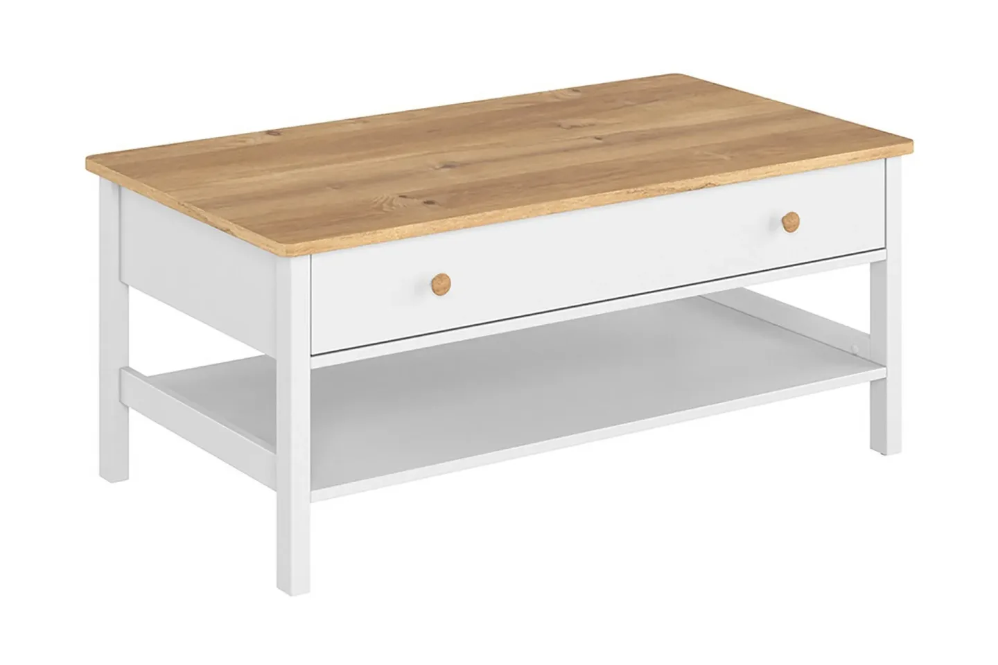 Storys Soffbord 110 cm med Förvaring Låda + Hylla - Beige/Vit
