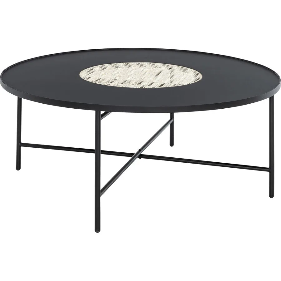 Salontisch Viviana schwarz, weiss Stahl, Rattan B 90 T 90 cm