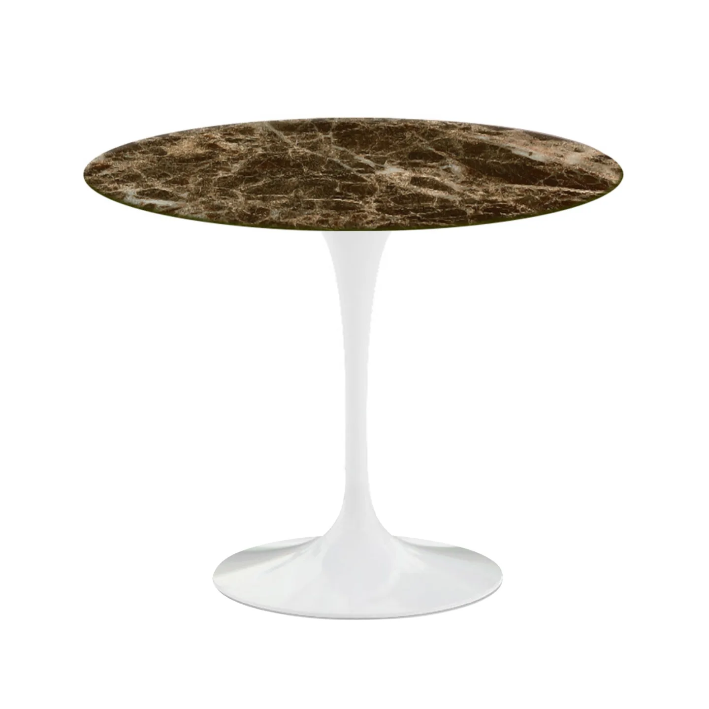 Knoll - Saarinen Round Table - Matbord, Ø 91 cm, Vitt underrede, skiva i glansig brun Emperador marmor - Matbord - Eero Saarinen