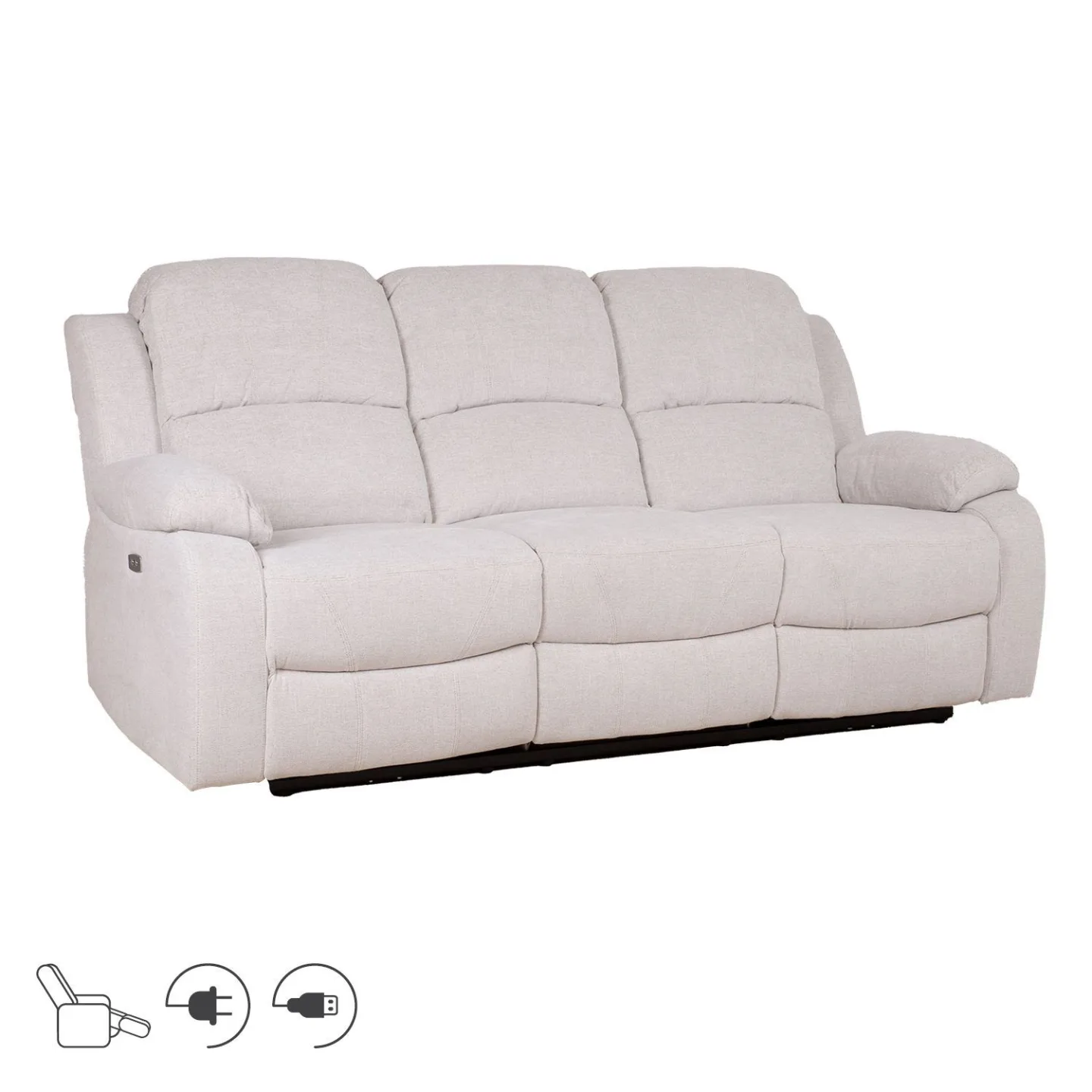 Reclinersoffa Tränor 3-sits med elektrisk mekanism - naturvit