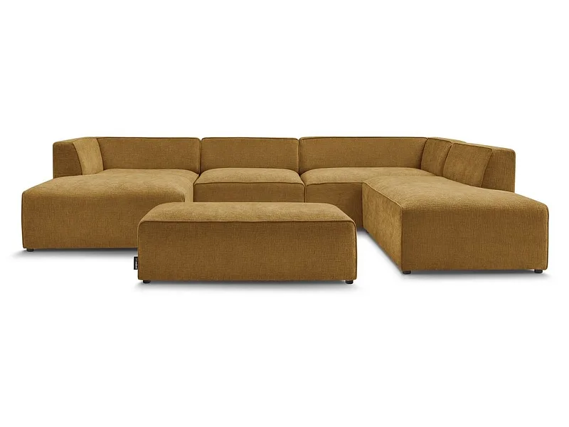 Panorama-Ecksofa mit Hocker BOBOCHIC MEGEVE Stoff mit Textur gelb