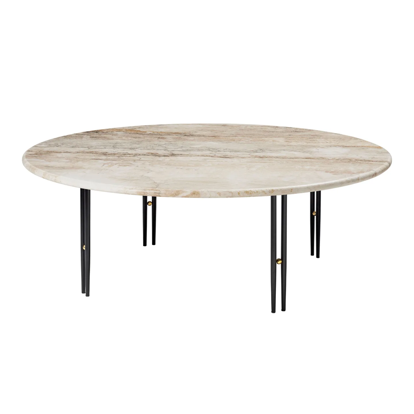 Gubi - IOI Coffee Table - Round, Ø100 Top Rippled Beige, Base Black Semi Matt Base / Brass Sphere - Småbord och sidobord utomhus - GamFratesi - Beige,Svart - Metall/Sten