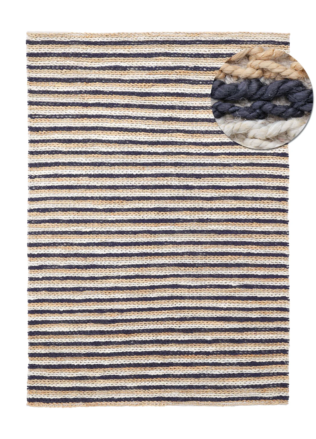 Juteteppe - Howrah Braided Jute (naturlig/hvit/svart) (Størrelse: 200 x 290 cm)
