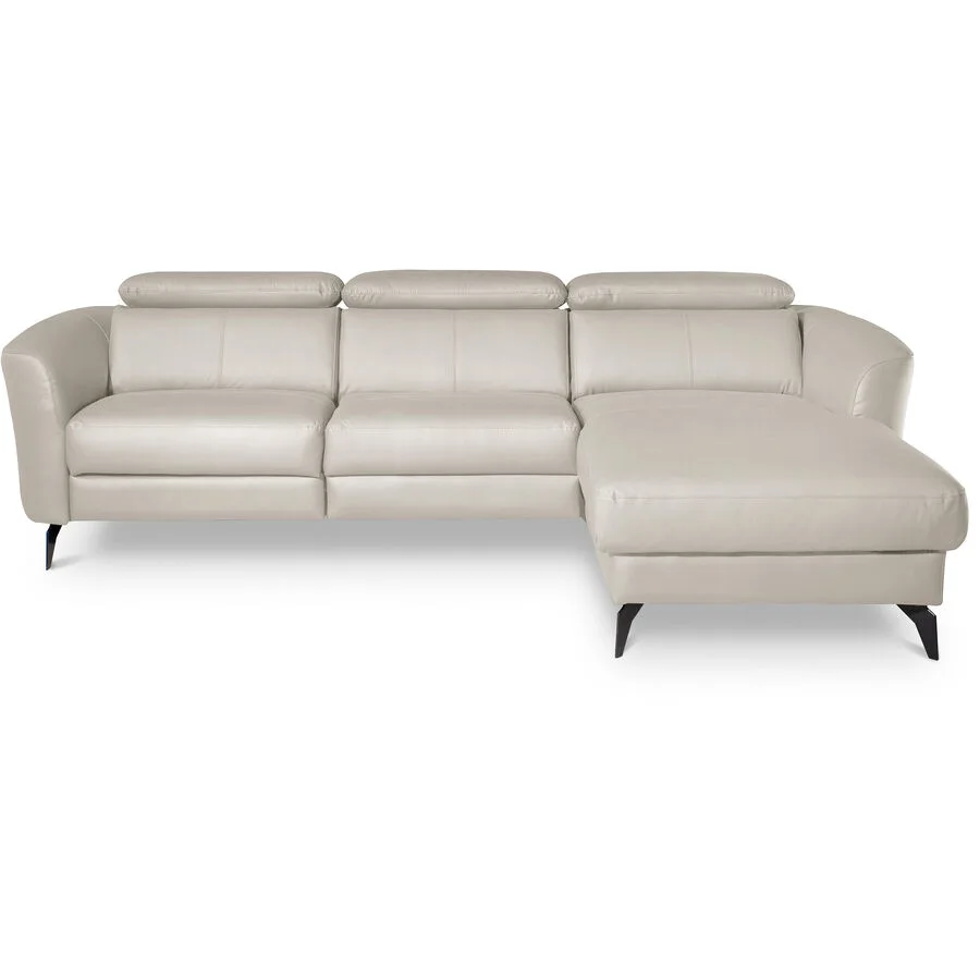 Ecksofa Simba Links 100% Echtleder + Korpus Lederlook Eisgrau B 261 T 183 cm