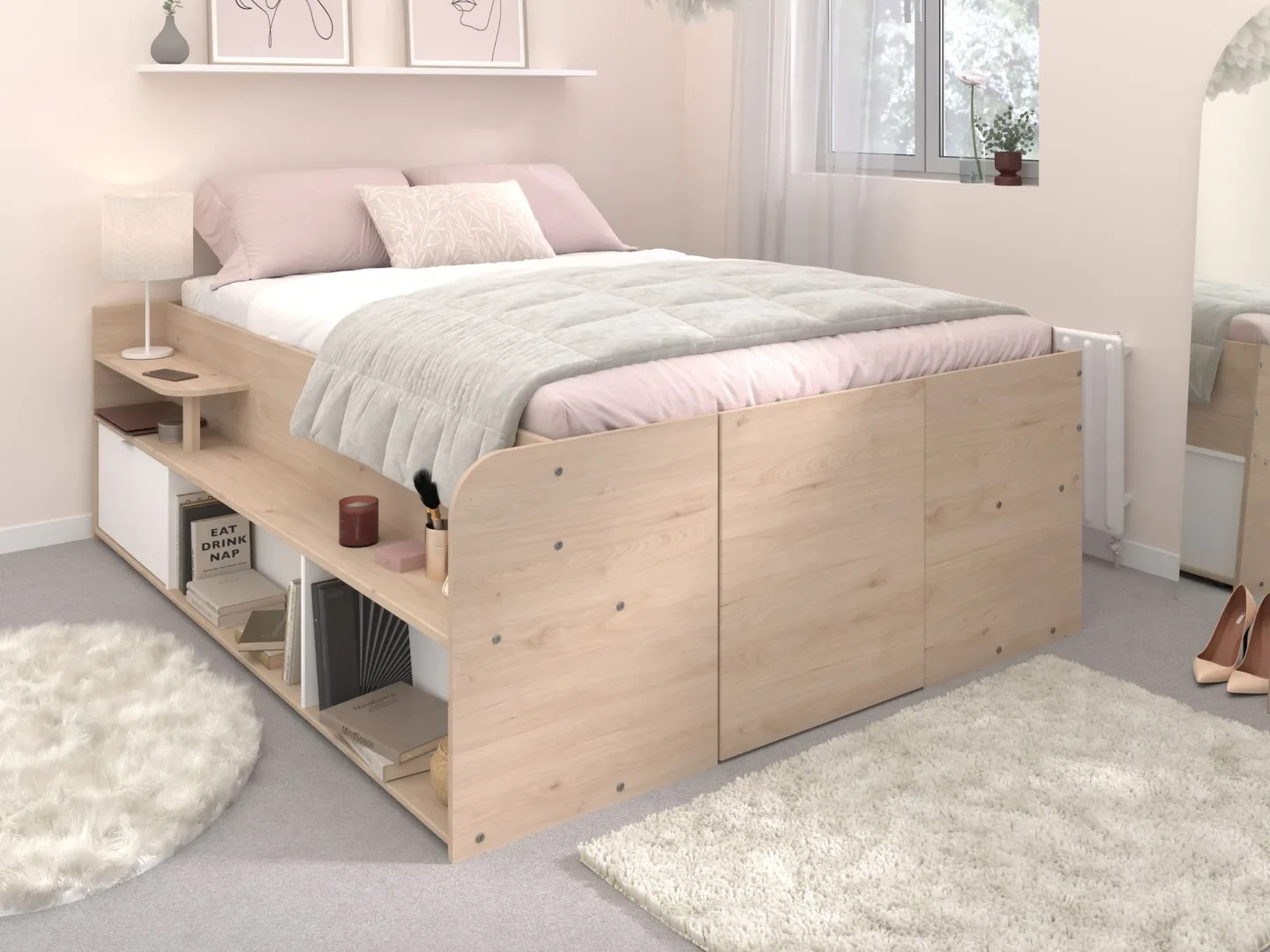 Drømmerom - Space-UP 140x200 seng med garderobe og hyller - NATUR