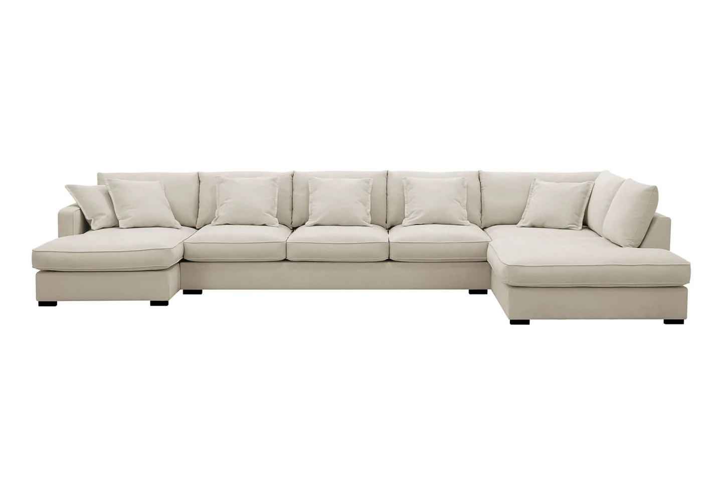 Rossita Lyx 6-sits Högervänd U-formad Extra djup Soffa med Divan och Schäslong i Tyg - Beige