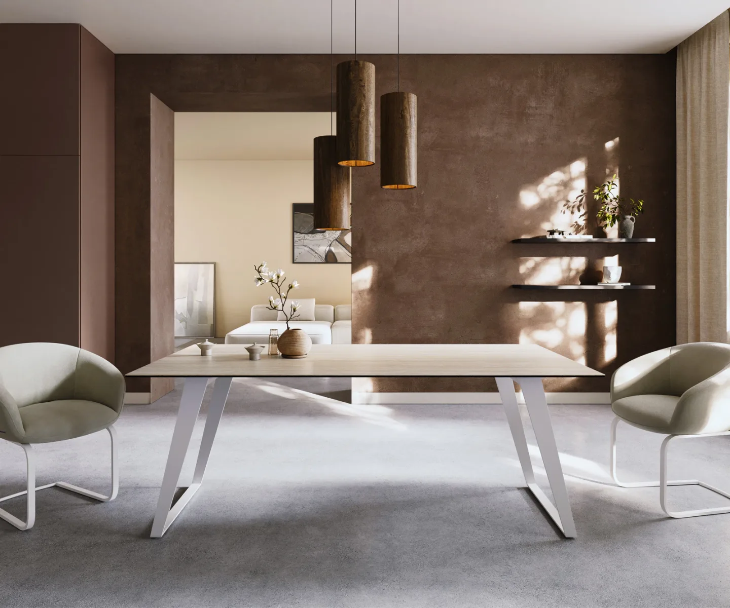 Esstisch Edge 200x100 Keramik Laminam® Travertino Bianco Creme-Weiß Metall Schräg Weiß