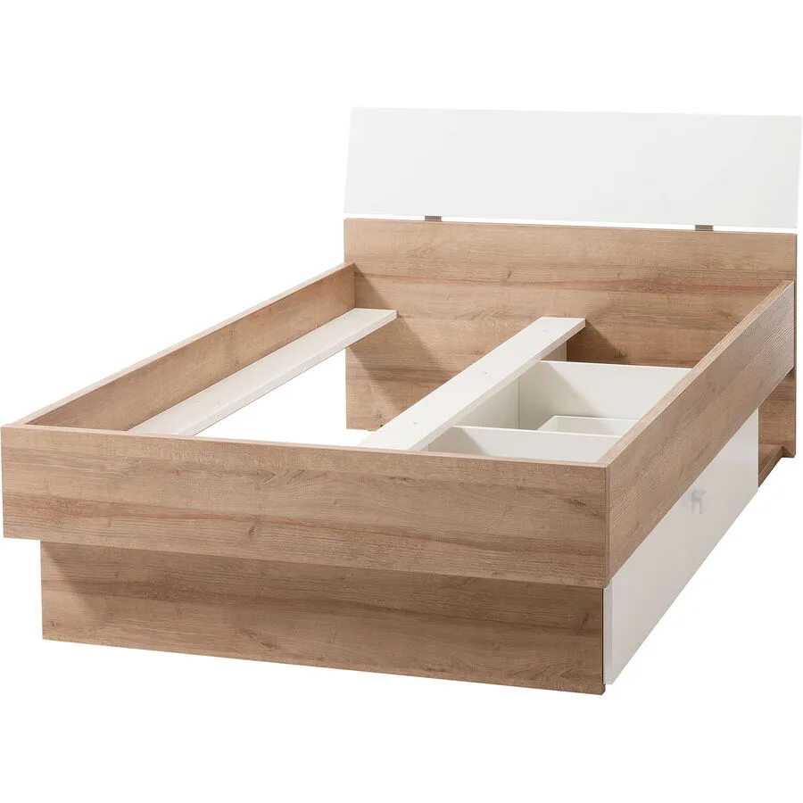 Bett Gianni natur Holzwerkstoff/ Eiche Optik / Hochglanz weiss 120 x 200 cm