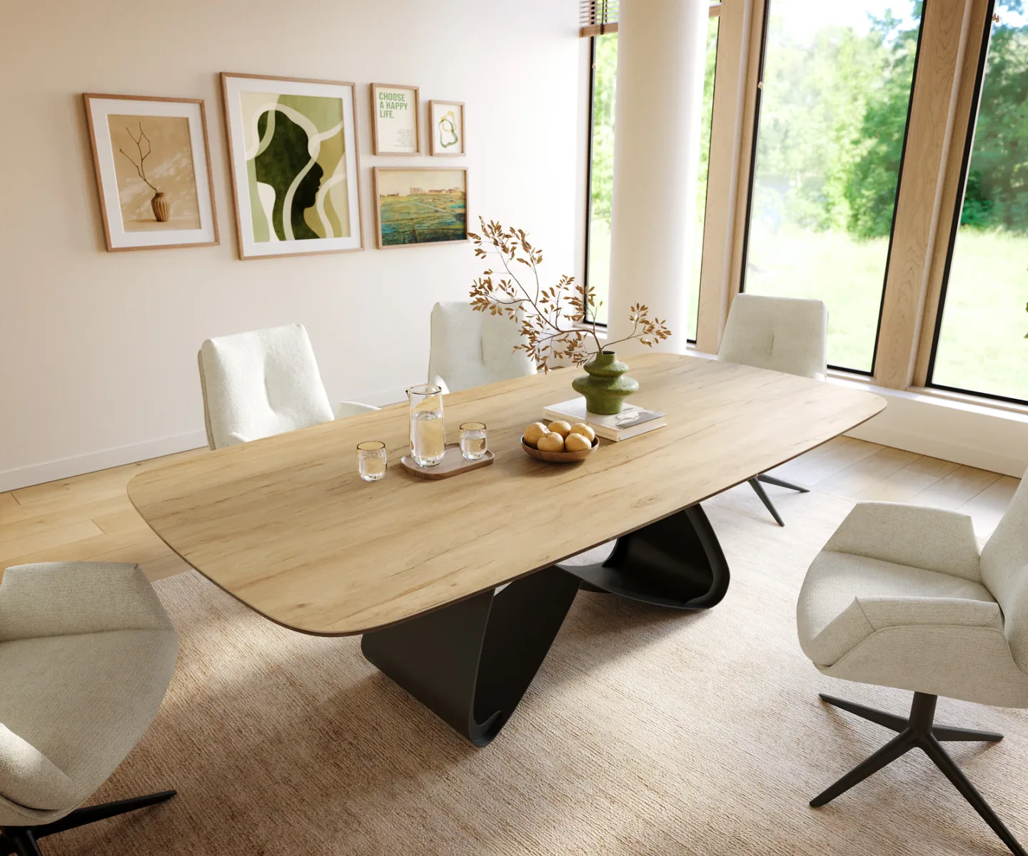 Esstisch Edge Boot 240x120 cm Keramik Laminam® Sabbia Eichefarbig W-Gestell Metall Schwarz