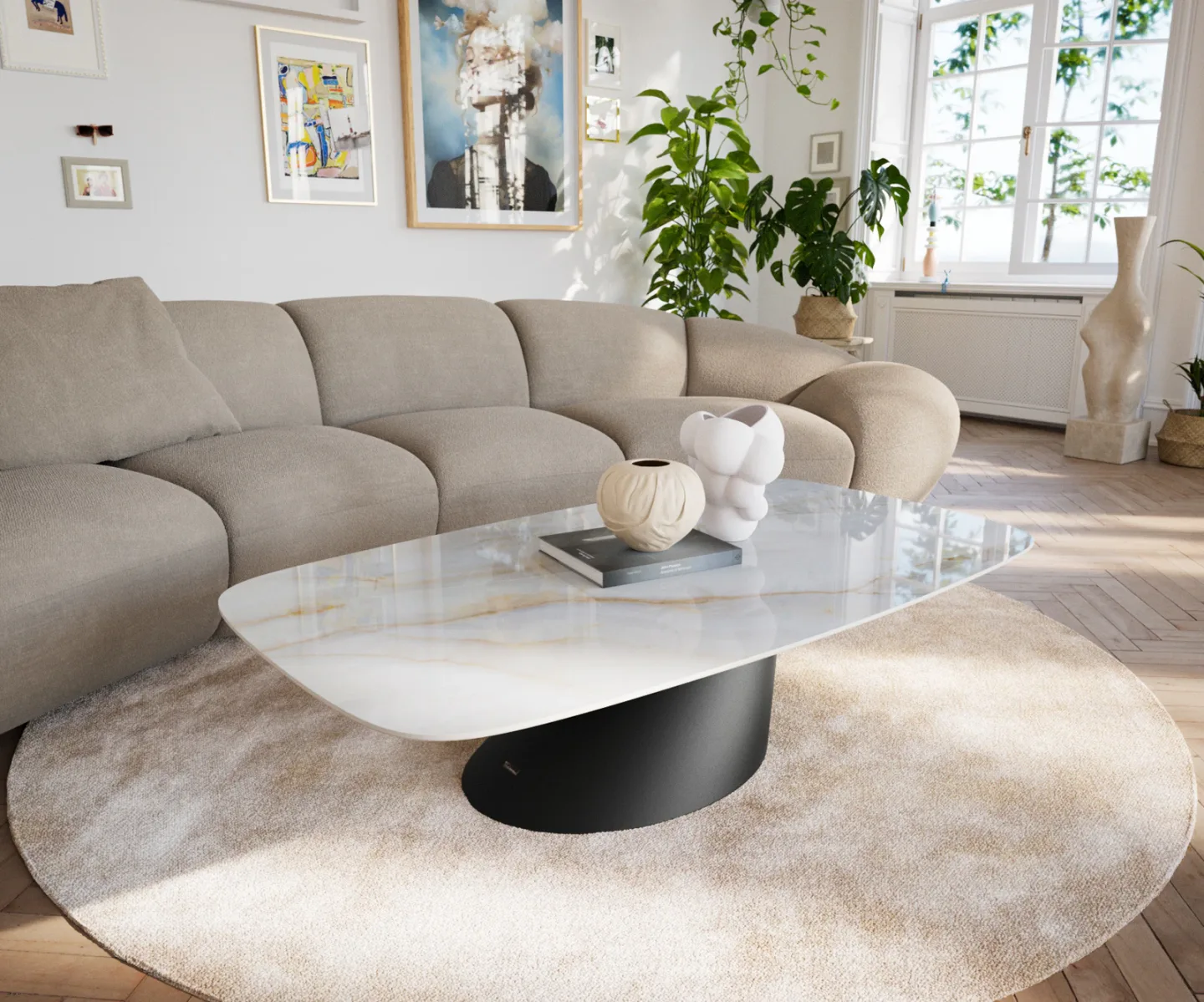 Couchtisch Edge Boot 140x80 cm Keramik Onyx Pearl Salto Metall Schwarz