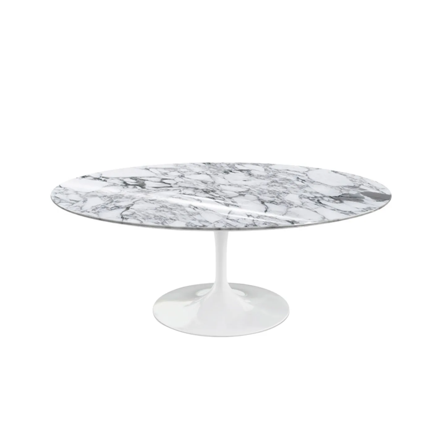 Knoll - Saarinen Oval Table - Soffbord, Vitt underrede, skiva i matt vit Arabescato marmor - Soffbord - Eero Saarinen - Vit - Metall/Sten