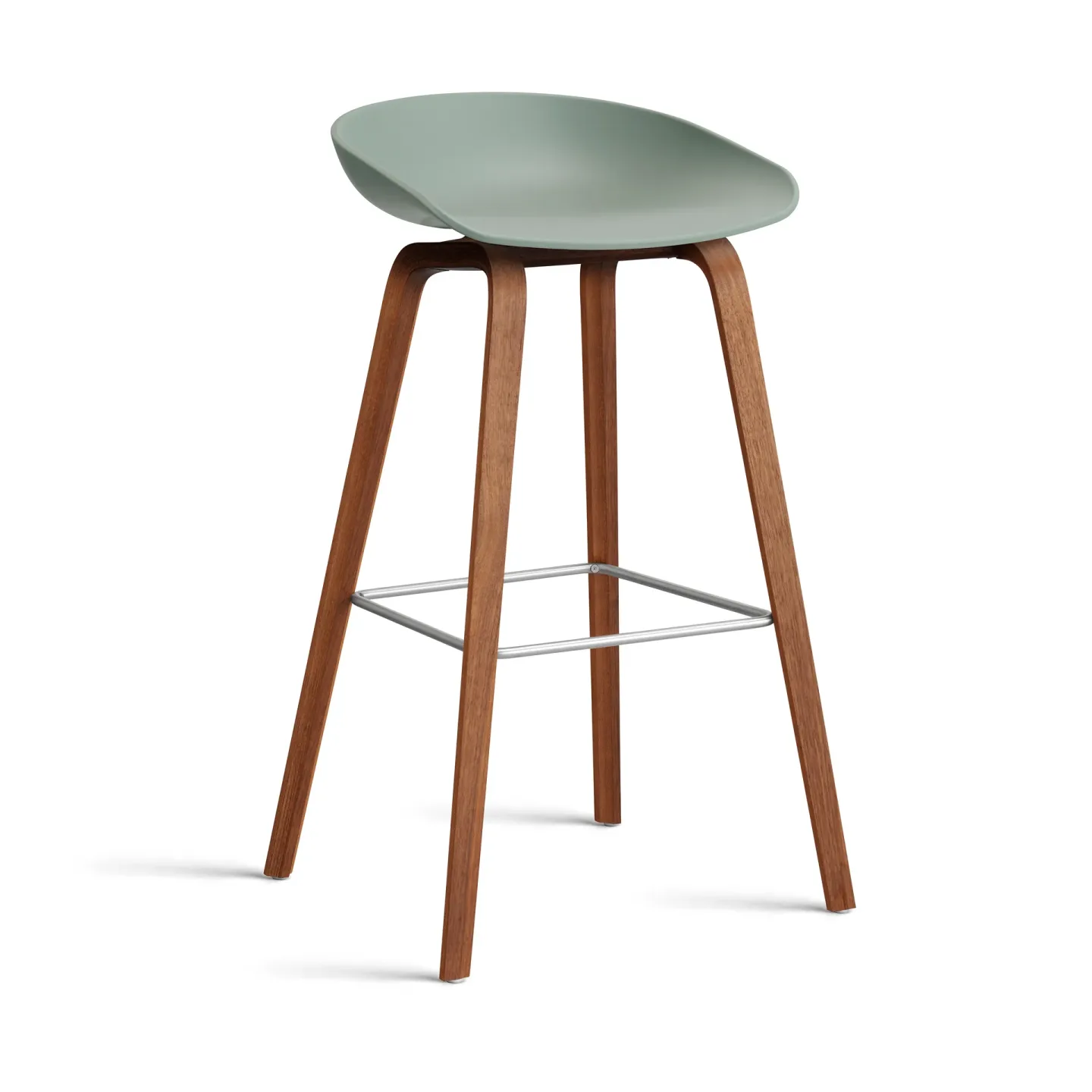 HAY About a Stool 32 High Barhocker Walnussgestell 2.0 Fall green-Edelstahlstütze
