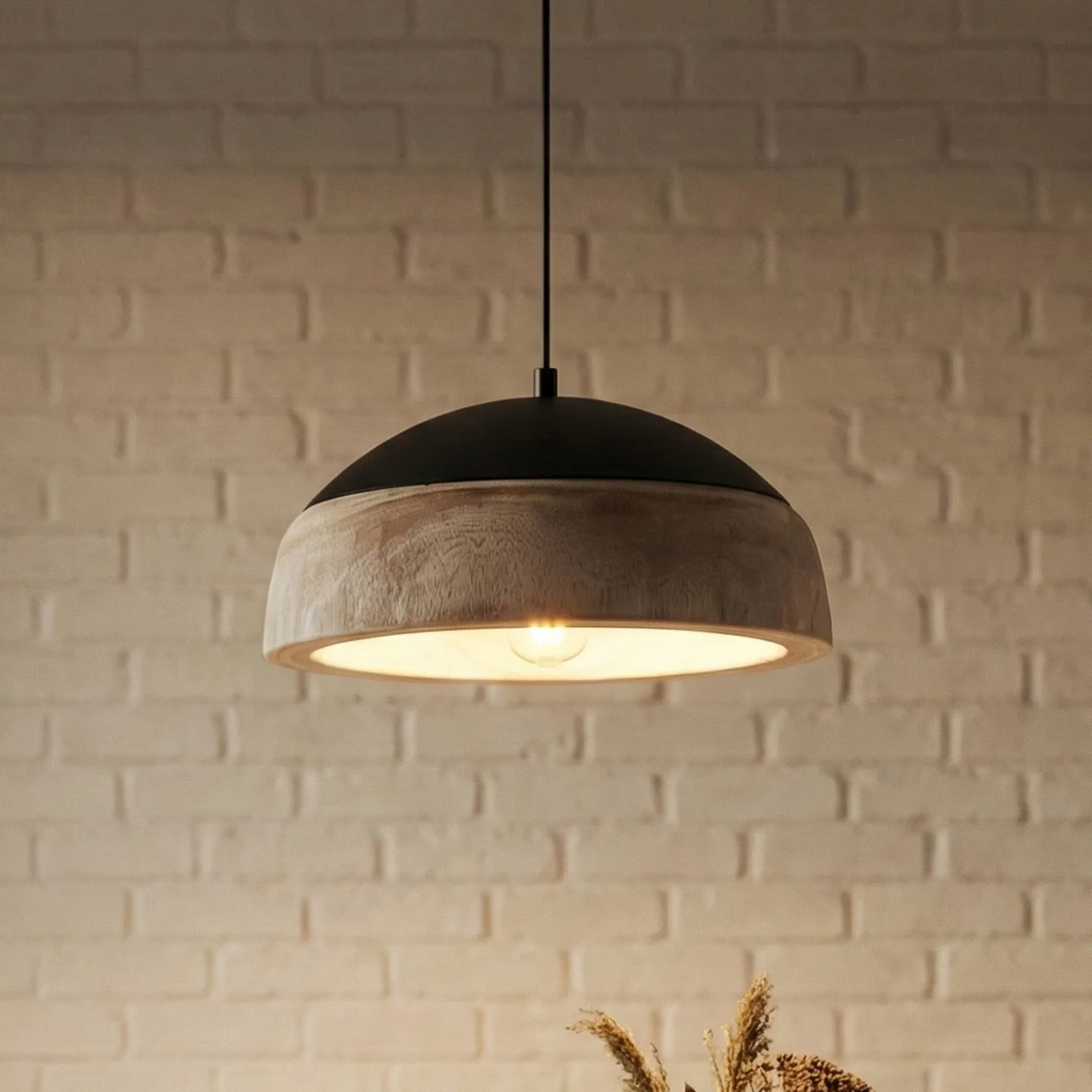 Leivar Hängeleuchte, Holz/schwarz, E27, Ø 35 cm - Lucande - Wohnzimmer - Modern - Einflammig