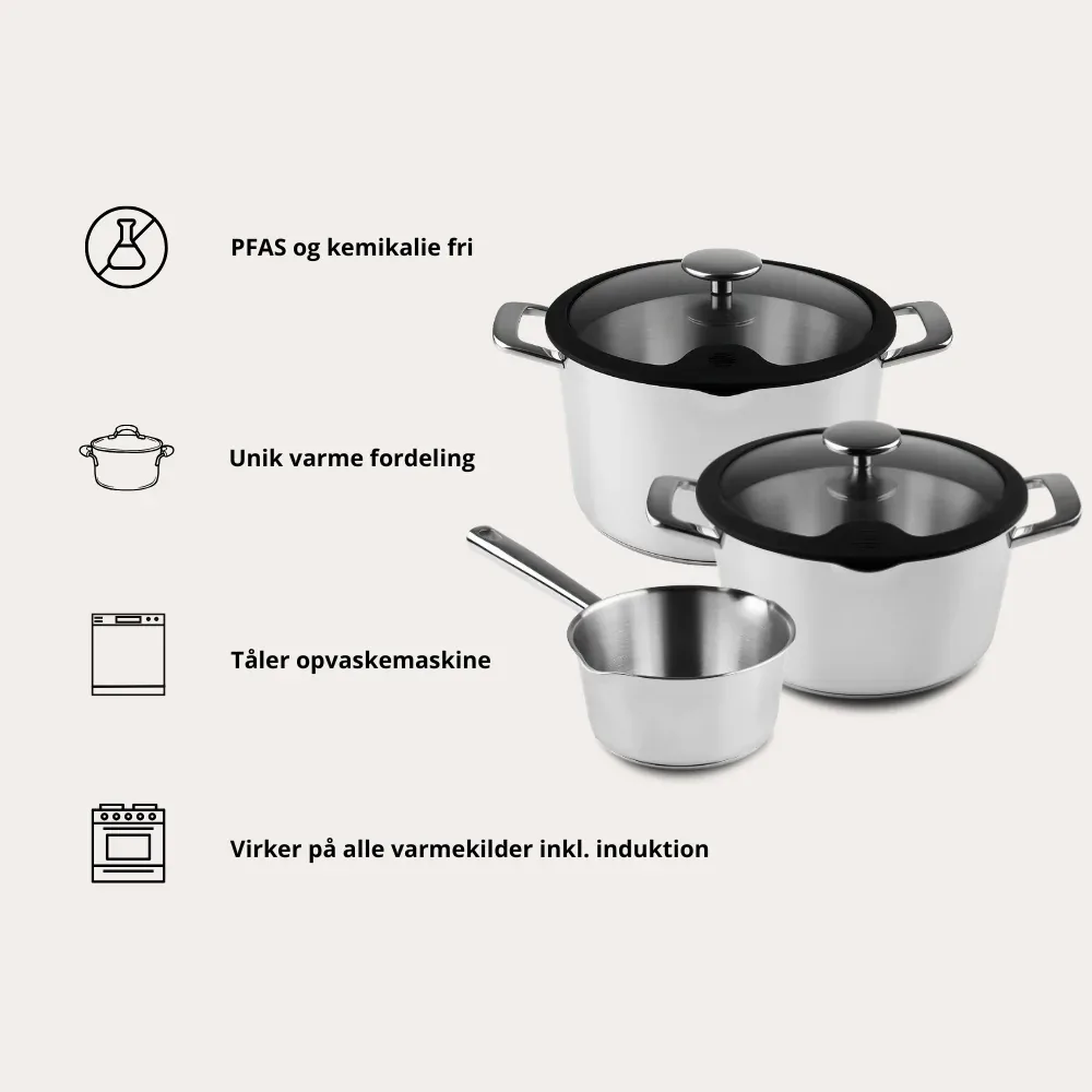 Qookware.dk - Grydesæt - 3 dele - ChefGrade