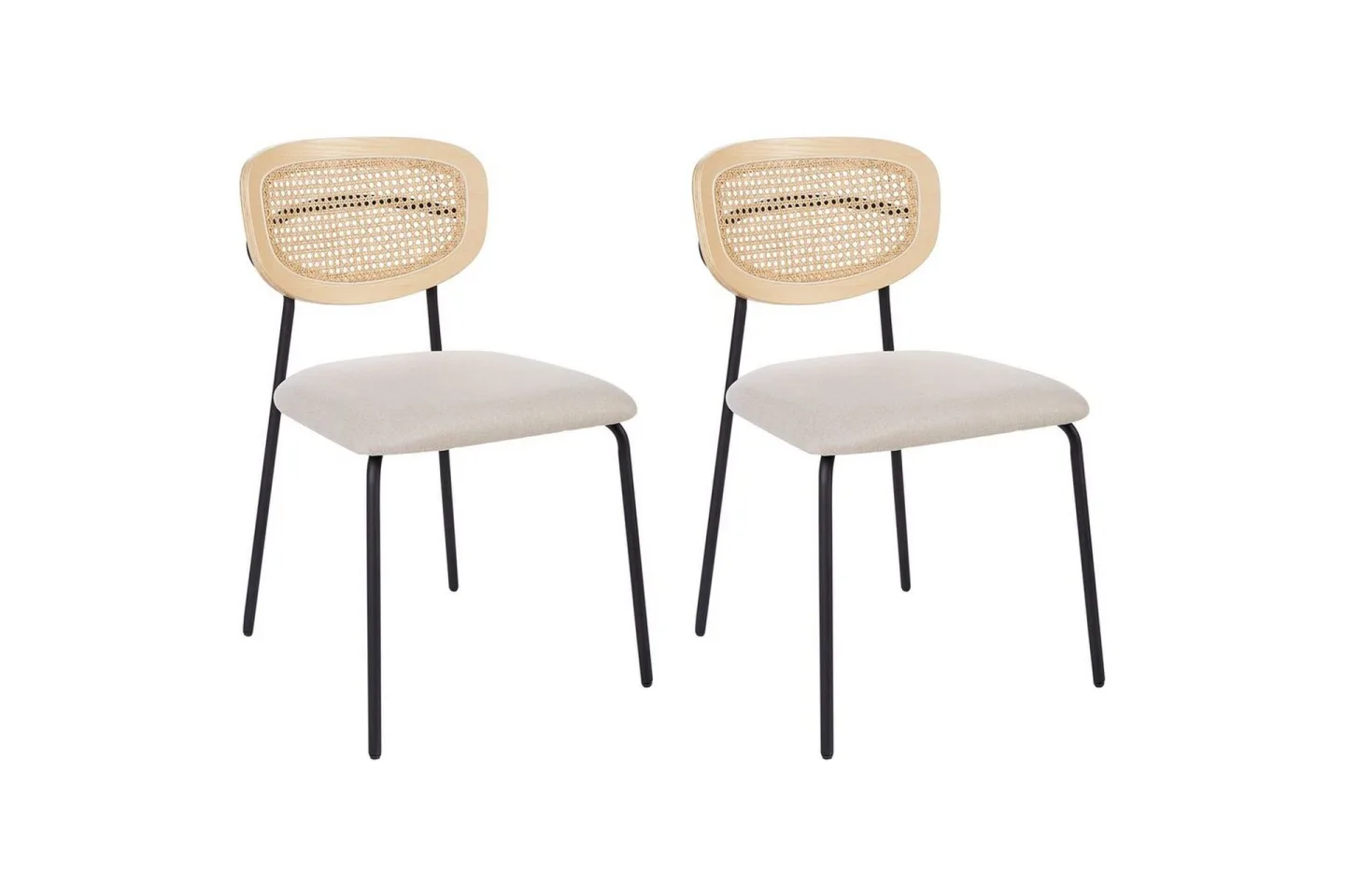 Set med 2 matstolar Mayetta - Natur, Beige, Svart